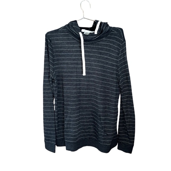 New Workshop Republic Striped Tunic Hoodie Sweatshirt Pullover Gray White Size L - Picture 1 of 12